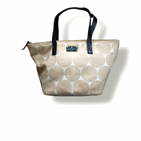 Kate Spade Kennedy Tote Handbag Nylon Cream Tan Polka Dot Diaper Bag - Picture 1 of 10